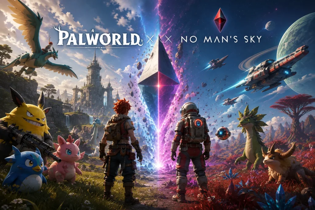 Captura de Palworld y No Man’s Sky ante los indicios de un posible crossover entre ambos juegos
