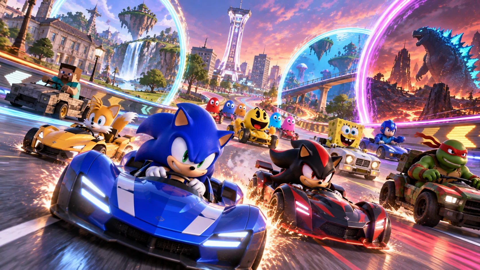 Imagen de la edición completa Sonic Racing CrossWorlds con los personajes y contenidos del primer año