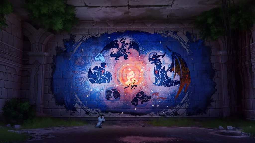 Screenshot of Aniimo creatures exploring the colorful open world of Idyll 4