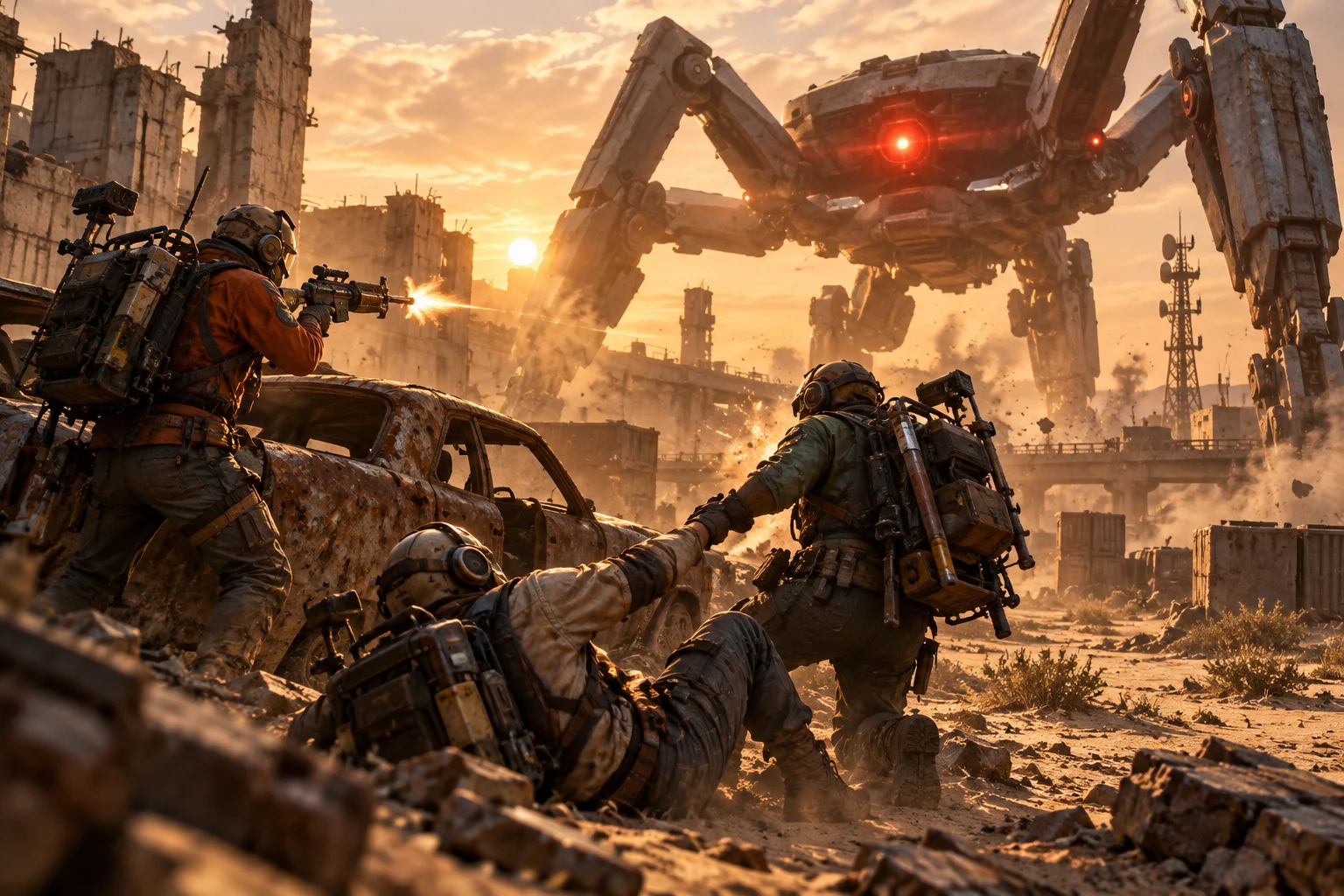 Imagen del modo PvE de Arc Raiders con jugadores cooperando contra las máquinas ARC sin enfrentamientos entre ellos