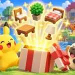 Pokémon Pokopia mostrando los cinco muebles gratis del código de Regalo Misterioso D1VE1NTHESEA